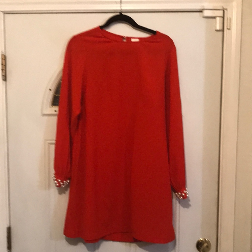 HM label size 6 Red LongSleeve dress with pearls on sleeve
